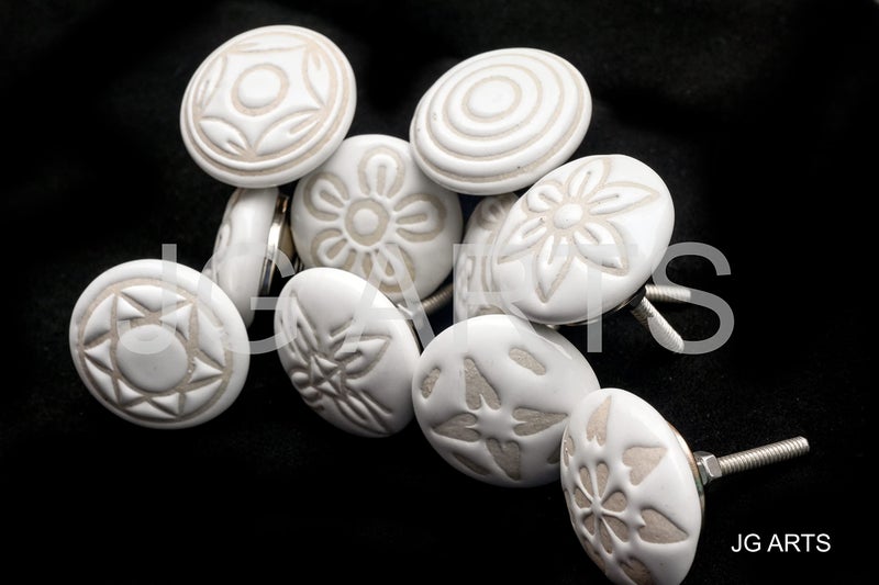 JGARTS 20 X Mix Vintage Look White Creame Creme Flower Ceramic Knobs Door Handle Cabinet Drawer Cupboard Pull - Image 1